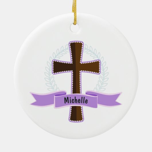 Paars meisje - Foto van de eerste Heilige Communie Keramisch Ornament (Achterkant)