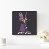  Paars meisje met gloeiende Star Flowers Vierkante Klok (Huis)