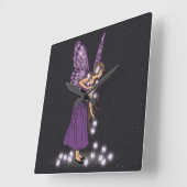  Paars meisje met gloeiende Star Flowers Vierkante Klok (Hoek)