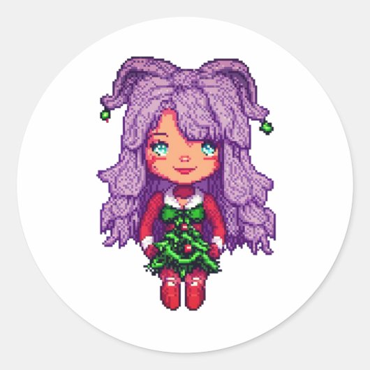 Paars meisje ronde sticker (Voorkant)
