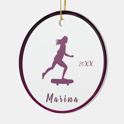 Paars meisje Skater Skater Kinder naam Cute &  Keramisch Ornament (Links)