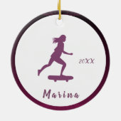 Paars meisje Skater Skater Kinder naam Cute &  Keramisch Ornament (Achterkant)