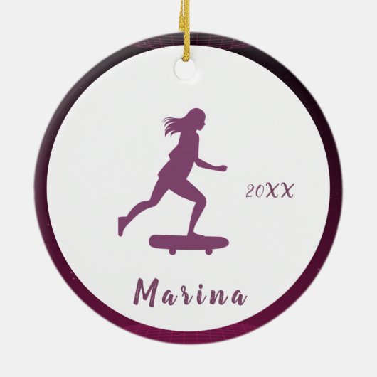 Paars meisje Skater Skater Kinder naam Cute &  Keramisch Ornament (Achterkant)