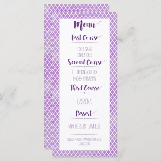 Paars menu Quatrefoil (Voorkant / Achterkant)