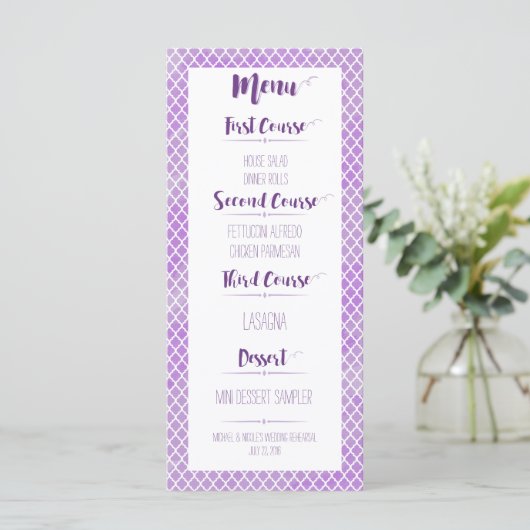 Paars menu Quatrefoil (Staand voorkant)