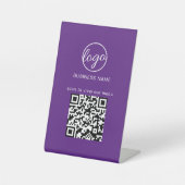 Paars menu Restaurants voor zakelijke Logo QR-code Reclamebord Met Voetstuk (Voorkant)