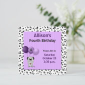 Paars met Dalmaties 4e verjaardag Kaart (Staand voorkant)