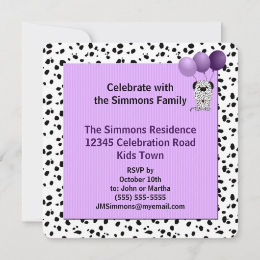 Paars met Dalmaties 4e verjaardag Kaart (Achterkant)