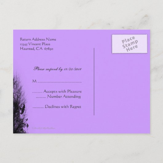 Paars met een aangepast RSVP-Briefkaart op basis v Uitnodiging Briefkaart (Achterkant)