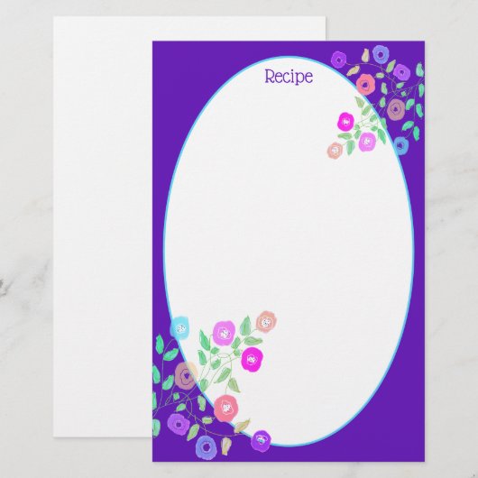 Paars met Floral Kunst Briefpapier (Voorkant / Achterkant)