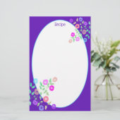 Paars met Floral Kunst Briefpapier (Staand voorkant)
