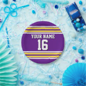 Paars met Gele Witte Stripes Team Jersey Papieren Bordje (Feest)