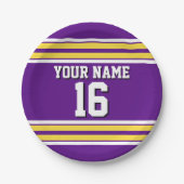 Paars met Gele Witte Stripes Team Jersey Papieren Bordje (Voorkant)