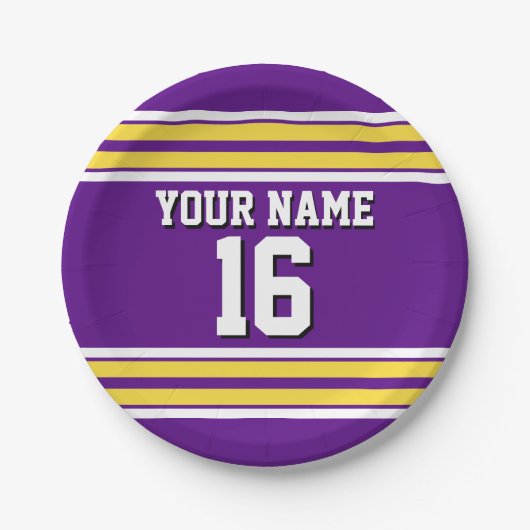 Paars met Gele Witte Stripes Team Jersey Papieren Bordje (Voorkant)