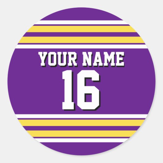 Paars met Gele Witte Stripes Team Jersey Ronde Sticker (Voorkant)