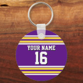 Paars met Gele Witte Stripes Team Jersey Sleutelhanger (Voorkant)