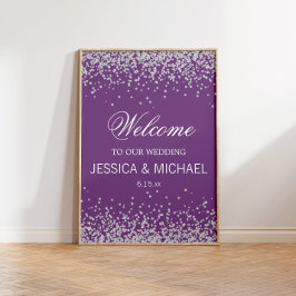 Paars met glinsterend zilveren glitters bruiloft poster