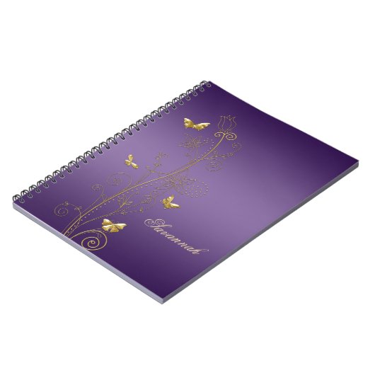 Paars met Gold Floral Butterflies-laptops Notitieboek (Linkerzijde)