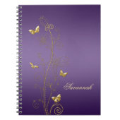 Paars met Gold Floral Butterflies-laptops Notitieboek (Voorkant)