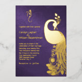 Paars met Gold Peacock en Ganesha Wedding Folie Uitnodiging (Voorkant)