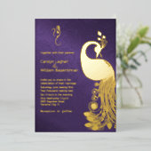 Paars met Gold Peacock en Ganesha Wedding Folie Uitnodiging (Staand Voorkant)