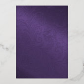 Paars met Gold Peacock en Ganesha Wedding Folie Uitnodiging (Achterkant)