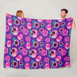 PAARS MET HELDERE ROZE POMPOENEN & ZONNEBLOEMEN FLEECE DEKEN