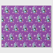 Paars met huidpinguïn glossy cadeaupapier (Vlak)