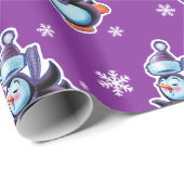 Paars met huidpinguïn glossy cadeaupapier (Rol Hoek)
