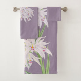 Paars met Pastel Roze Orchideeën Bloemig  Bad Handdoek