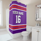 Paars met Red White Stripes Sports Jersey Douchegordijn (In situ)