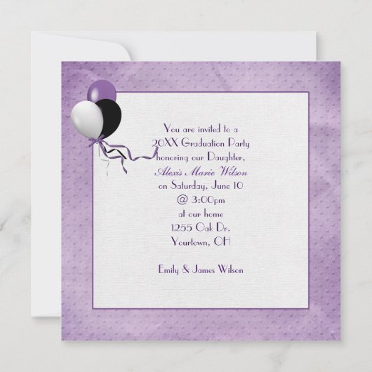 Paars met reliëf afstuderen foto lijst kaart (Achterkant)