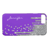 Paars met Silver Glitter Drips iPhone 8 Hoesje (Achterkant (Horizontaal))