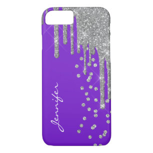 Paars met Silver Glitter Drips iPhone 8 Hoesje