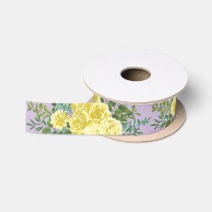 Paars met Yellow Rose Vintage Wedding Satijnen Lint