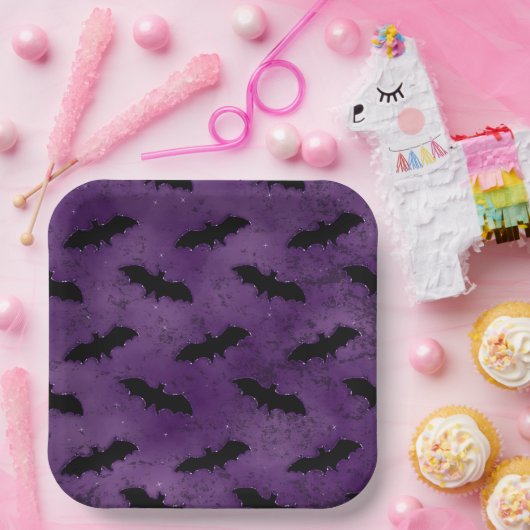 PAARS MET ZWARTE HALLOWEEN BATTEN PAPIEREN BORDJE (Feest)