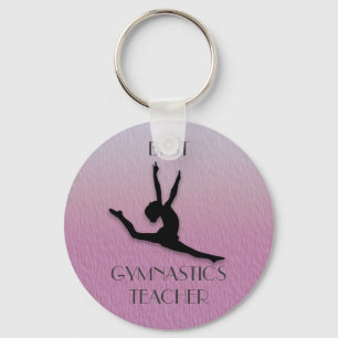 Paars met zwarte Silhouette Gymnastics Teacher Gif Sleutelhanger