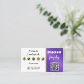 Paars metaalgoud Glitter QR-code Fotografie Visitekaartje (Staand voorkant)