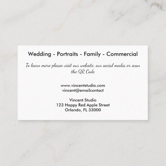 Paars metaalgoud Glitter QR-code Fotografie Visitekaartje (Achterkant)