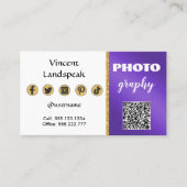 Paars metaalgoud Glitter QR-code Fotografie Visitekaartje (Voorkant)