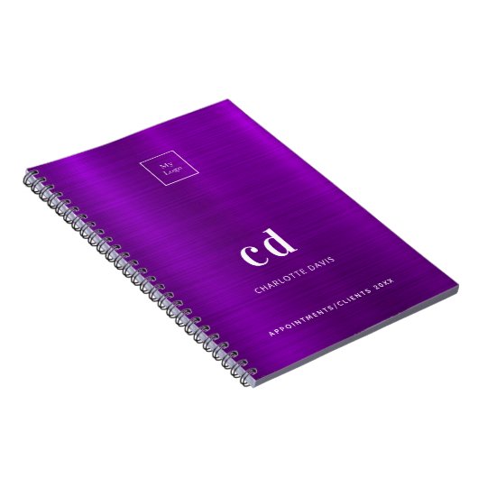Paars metalen monogram zakelijk logo notitieboek (Rechterzijde)
