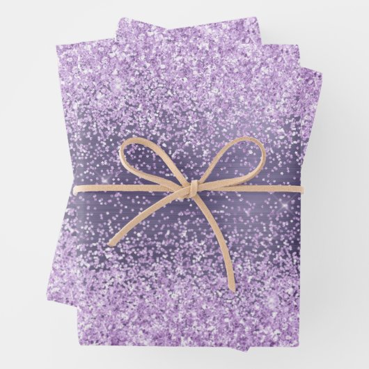 Paars metallisch glitterspatroon inpakpapier vel (In situ)