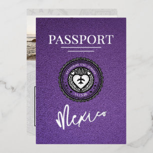 Paars Mexicaans Paspoort Huwelijk Folie Uitnodiging