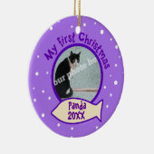 Paars mijn eerste kerstcadeaufotonaam Cat Keramisch Ornament (Rechts)