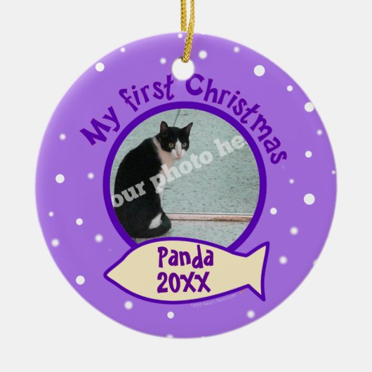 Paars mijn eerste kerstcadeaufotonaam Cat Keramisch Ornament (Voorkant)