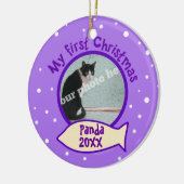 Paars mijn eerste kerstcadeaufotonaam Cat Keramisch Ornament (Links)