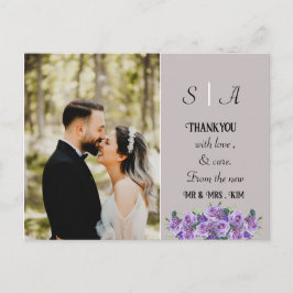 Paars minimaal zachte grijze en zwarte foto dank j briefkaart