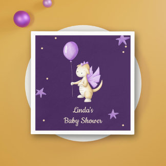 Paars minimalistisch Baby Dragon Girl Baby shower Servet