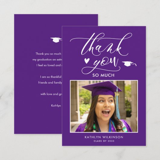 Paars minimalistisch foto-Afstuderen - Hartelijk d Kaart (Voorkant / Achterkant)