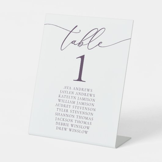 Paars minimalistisch huwelijksnummer reclamebord met voetstuk (Voorkant)